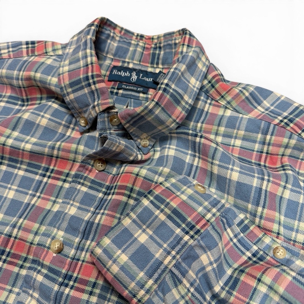 Ralph Lauren Mens XL Shirt Classic Fit Pink Blue Plaid Button Down Long Sleeve